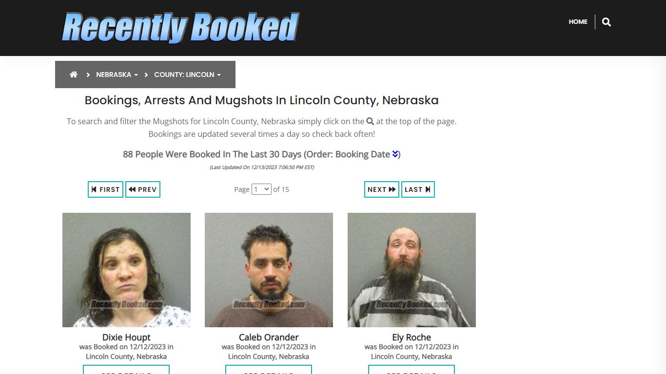Bookings, Arrests and Mugshots in Lincoln County, Nebraska