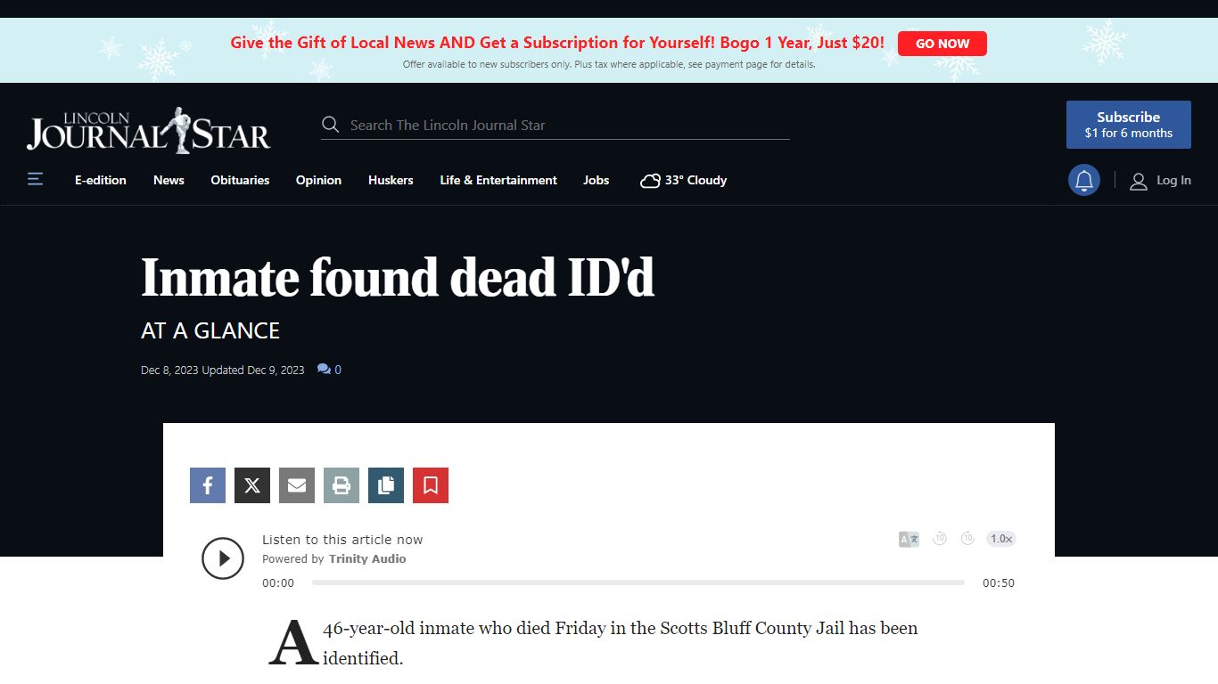 Inmate found dead ID'd - Lincoln Journal Star